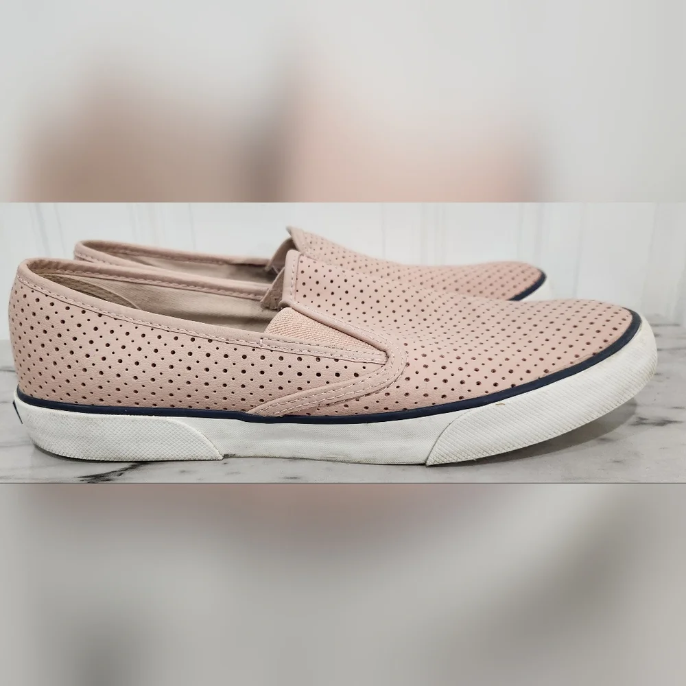 Sperry top sider pier side pink perforated slip on leather loafers women…